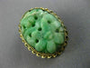 ANTIQUE AAA JADE 14KT YELLOW GOLD 3D HANDCRAFTED OVAL FLOWER FILIGREE PIN BROOCH