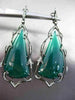 ANTIQUE MASSIVE 36.20CT DIAMOND & GREEN AGATE 14K BLACK GOLD 3D HANGING EARRINGS