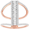 ESTATE LARGE .82CT DIAMOND 14KT ROSE GOLD 3D ROUND & BAGUETTE BAR LOVE RING