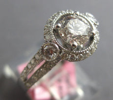 1.22CT DIAMOND 18K WHITE GOLD 3D SOLITAIRE HALO FILIGREE 3 STONE ENGAGEMENT RING