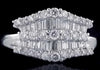 WIDE 1.05CT DIAMOND 18KT WHITE GOLD 3D ROUND & BAGUETTE MULTI ROW V SHAPE RING