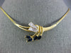 ESTATE LARGE 1.20CT DIAMOND & AAA SAPPHIRE 14KT YELLOW GOLD LEAF NECKLACE #1112
