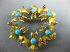 ANTIQUE AAA TURQUOISE RUBY 18K YELLOW GOLD FLORAL WREATH CIRCLE BROOCH PIN #1956