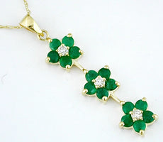 1.40CT DIAMOND & AAA EMERALD 14KT YELLOW GOLD 3D MULTI FLOWER FLOATING PENDANT