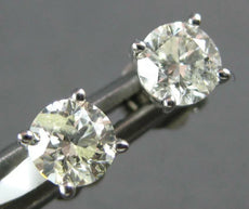 ESTATE .92CT DIAMOND 14KT WHITE GOLD 3D CLASSIC ROUND FOUR PRONG STUD EARRINGS