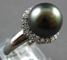 .37CT DIAMOND & AAA TAHITIAN PEARL 14KT WHITE GOLD 3D SOLITAIRE HALO LOVE RING
