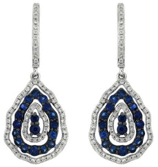 1.42CT DIAMOND & AAA SAPPHIRE 14KT WHITE GOLD CLASSIC TEAR DROP HANGING EARRINGS