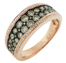 1.12CT WHITE & CHOCOLATE FANCY DIAMOND 14KT ROSE GOLD MULTI ROW ANNIVERSARY RING