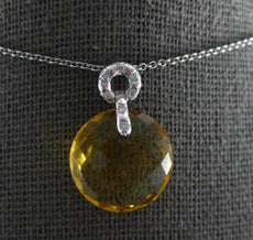 6.88CT DIAMOND & AAA CITRINE 14KT WHITE GOLD ROUND CIRCULAR FUN FLOATING PENDANT