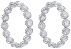 EXTRA LARGE 12.2CT DIAMOND 18KT WHITE GOLD ROUND HALO INSIDE OUT HOOP EARRINGS