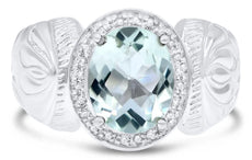 2.09CT DIAMOND & AAA GREEN AMETHYST 14K WHITE GOLD 3D OVAL & ROUND FILIGREE RING