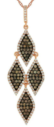 1.04CT WHITE & CHOCOLATE FANCY DIAMOND 14K ROSE GOLD CLUSTER CHANDELIER PENDANT