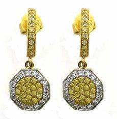 .77CT WHITE & FANCY YELLOW DIAMOND 18KT TWO TONE GOLD HEXAGON HANGING EARRINGS