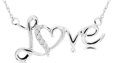 ESTATE .05CT DIAMOND 14KT WHITE GOLD 3D CLASSIC OPEN HEART LOVE NECKLACE