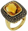 ESTATE 16.90CT MOCHA DIAMOND & AAA CITRINE 14KT YELLOW GOLD 3D SQUARE FUN RING
