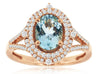 1.43CT DIAMOND & AAA AQUAMARINE 14KT ROSE GOLD OVAL DOUBLE HALO LOVE CROWN RING