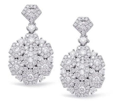 ESTATE LARGE 1.43CT DIAMOND 14KT WHITE GOLD 3D MULTI FLOWER FUN HANGING EARRINGS