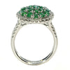 WIDE 1.57CT DIAMOND & AAA EMERALD 18KT WHITE GOLD 3D ROUND CLUSTER CIRCULAR RING