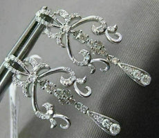 ESTATE LARGE 1CT DIAMOND 14K WHITE GOLD OPEN FILIGREE TEAR DROP HANGING EARRINGS