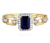.86CT DIAMOND & AAA SAPPHIRE 14KT YELLOW GOLD 3D EMERALD CUT & ROUND SQUARE RING