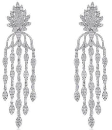 LARGE 4.05CT DIAMOND 18KT WHITE GOLD CLUSTER FLOWER CHANDELIER HANGING EARRINGS