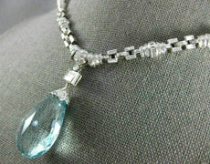 ANTIQUE EXTRA LARGE 41CT DIAMOND & AAA AQUAMARINE 18K WHITE GOLD LARIAT NECKLACE