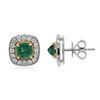 LARGE 2.03CT DIAMOND & AAA EMERALD 18KT 2 TONE GOLD SQUARE & ROUND STUD EARRINGS