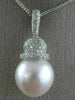ESTATE LARGE .60CT DIAMOND & AAA SOUTH SEA PEARL 14K WHITE GOLD FLOATING PENDANT