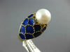 ANTIQUE LARGE BLUE ENAMEL & AAA SOUTH SEA PEARL 14K YELLOW GOLD SHELL RING #2748