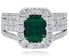 LARGE 3.64CT DIAMOND & AAA EMERALD 18K WHITE GOLD 3D SQUARE & ROUND CLASSIC RING