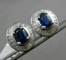 ESTATE 3.38CT DIAMOND & AAA SAPPHIRE 18K WHITE GOLD OVAL HALO CLIP ON EARRINGS