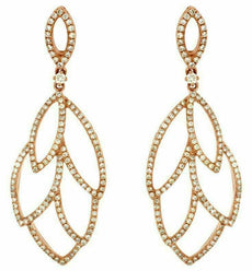 ESTATE .95CT DIAMOND 14KT ROSE GOLD 3D MULTI LEAF CLASSIC HANGING EARRINGS