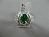 ESTATE 2.19CT DIAMOND & EMERALD 18K WHITE GOLD OVAL FLOWER BEZEL ENGAGEMENT RING