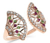 .38CT DIAMOND & AAA RUBY & TSAVORITE 14KT ROSE GOLD 3D TREE OF LIFE FUN RING