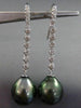 ESTATE LARGE .36CT DIAMOND 18KT WHITE GOLD AAA TAHITIAN PEARL ELONGATED EARRINGS