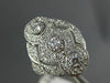 ANTIQUE WIDE .42CT DIAMOND 14KT WHITE GOLD 3D 3 STONE HALO FILIGREE RING #1330