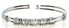 1.09CT DIAMOND 18K WHITE GOLD ROUND & BAGUETTE MULTI SQUARE CUFF BANGLE BRACELET