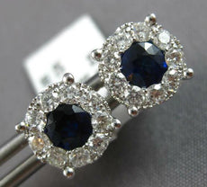 LARGE 1.48CT DIAMOND & AAA SAPPHIRE 14KT WHITE GOLD ROUND FLOWER STUD EARRINGS