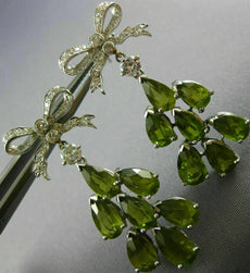 EXTRA LARGE 12.76CT DIAMOND & AAA PERIDOT 14K WHITE GOLD 3D BOW HANGING EARRINGS