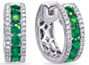 ESTATE .88CT DIAMOND & AAA EMERALD 14KT WHITE GOLD 3 ROW CLASSIC HUGGIE EARRINGS