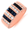 WIDE 1.70CT DIAMOND & AAA SAPPHIRE 14KT ROSE GOLD 3D MULTI ROW ANNIVERSARY RING
