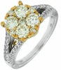 ESTATE WIDE 1.49CT WHITE & FANCY YELLOW DIAMOND 14KT 2 TONE GOLD 3D CLUSTER RING