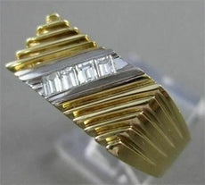 ANTIQUE .35CT BAGUETTE DIAMOND 14K 2 TONE GOLD FILIGREE MENS RING 8.5MM #11634