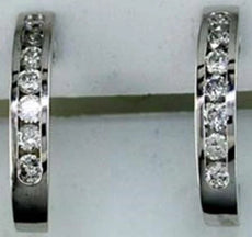 ESTATE 1.15CT DIAMOND 14KT WHITE GOLD ROUND CHANNEL HUGGIE HOOP HANGING EARRINGS