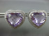LARGE 25.55CT DIAMOND & AAA AMETHYST 14K WHITE GOLD HEART SHAPE CLIP ON EARRINGS