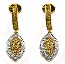 .70CT WHITE & FANCY YELLOW DIAMOND 18KT TWO TONE GOLD MARQUISE HANGING EARRINGS