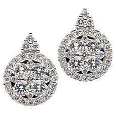 ESTATE 2.0CT DIAMOND 18KT WHITE GOLD 3D ROUND FLOWER CLASSIC SNOWFLAKE EARRINGS