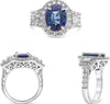 WIDE 6.29CT DIAMOND & AAA SAPPHIRE PLATINUM 3D ROUND & TRAPEZOID ENGAGEMENT RING