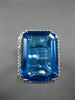 EXTRA LARGE 22.56CT DIAMOND & AAA BLUE TOPAZ 18KT WHITE GOLD 3D EMERALD CUT RING