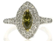 .96CT WHITE & FANCY YELLOW DIAMOND 18KT 2 TONE GOLD 3D MARQUISE ENGAGEMENT RING